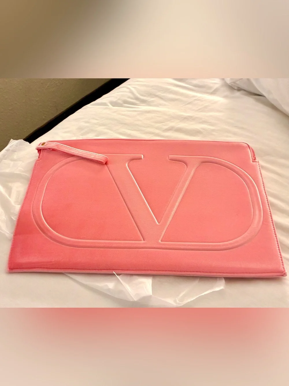 Ideal Gift!VALENTINO Pink Embossed V Logo Soft Velvet Laptop sleeve ;Coral pink